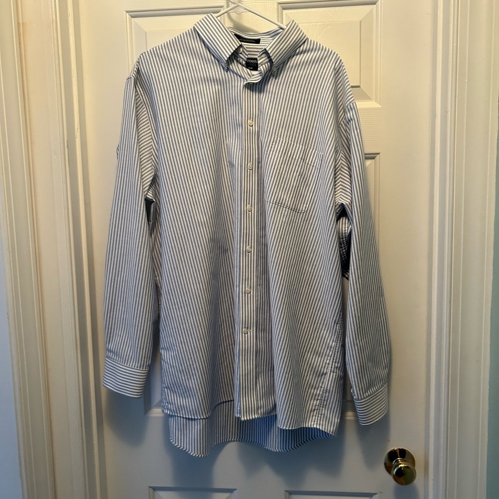 Haggar dress shirt XL Tall blue white stripes